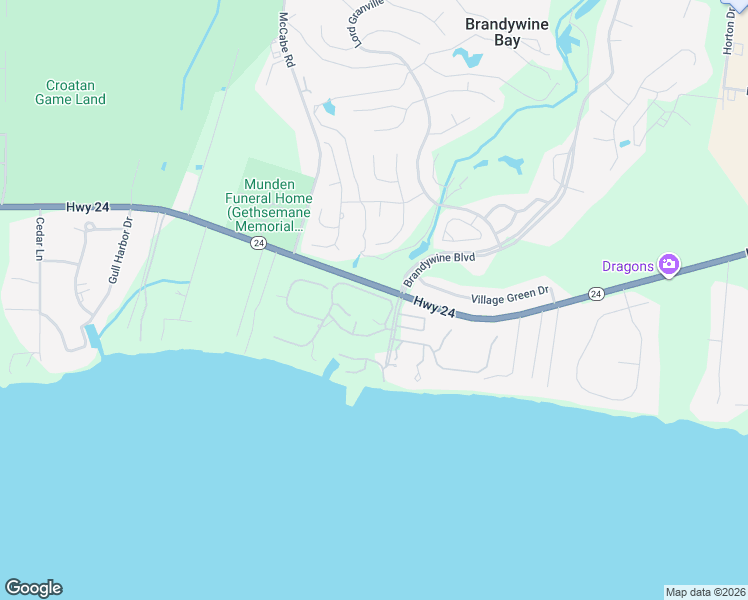 map of restaurants, bars, coffee shops, grocery stores, and more near 207 Brandywine Place Drive in Morehead City