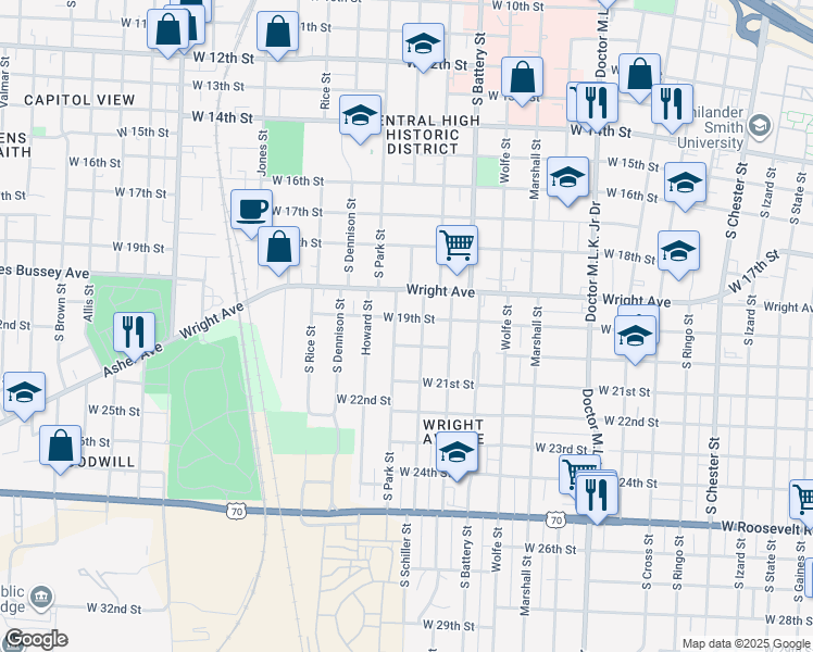 map of restaurants, bars, coffee shops, grocery stores, and more near 1916 South Schiller Street in Little Rock