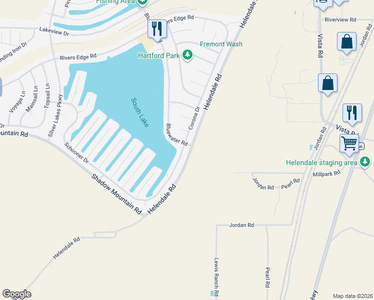 map of restaurants, bars, coffee shops, grocery stores, and more near 26379 Corona Drive in Helendale