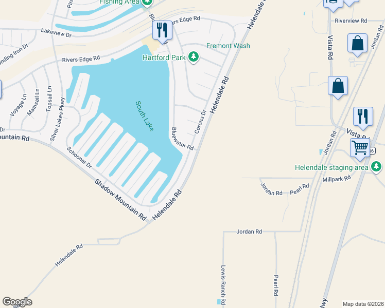 map of restaurants, bars, coffee shops, grocery stores, and more near 26379 Corona Drive in Helendale