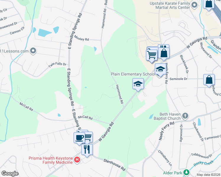 map of restaurants, bars, coffee shops, grocery stores, and more near 117 Hammond Road in Simpsonville