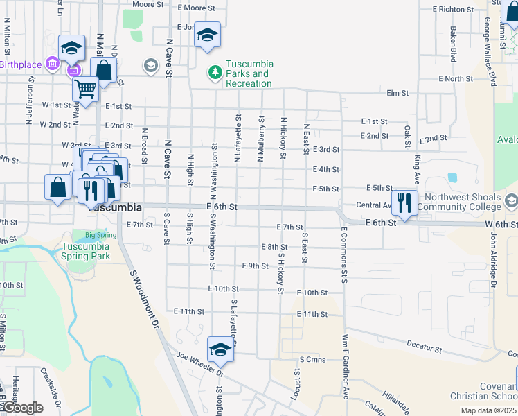 map of restaurants, bars, coffee shops, grocery stores, and more near 798 E 6th St in Tuscumbia