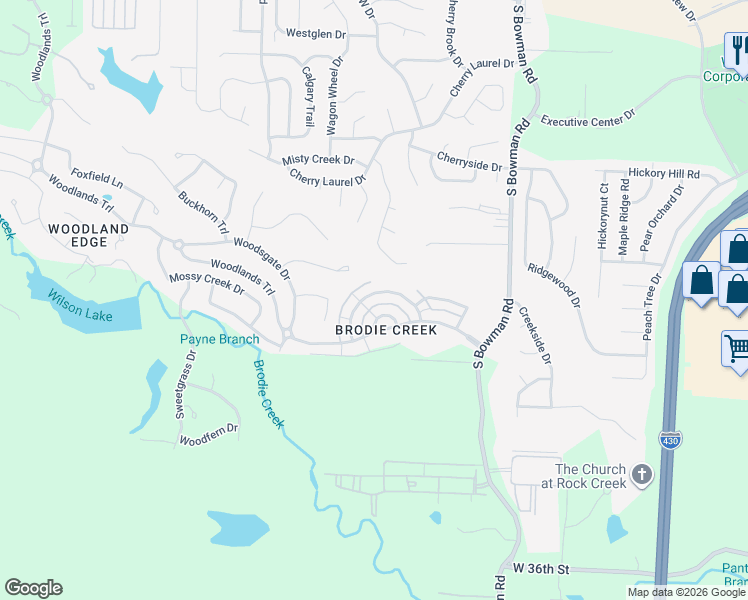 map of restaurants, bars, coffee shops, grocery stores, and more near 22 Deerberry Forest Circle in Little Rock