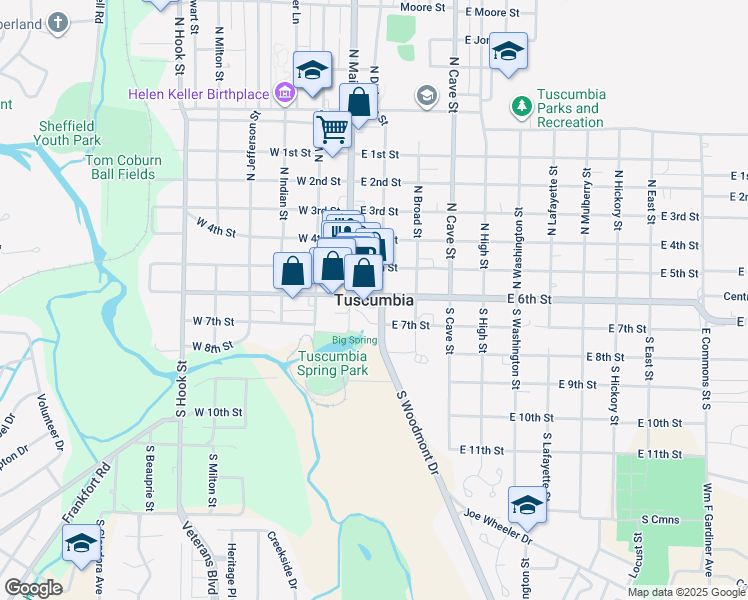 map of restaurants, bars, coffee shops, grocery stores, and more near in Tuscumbia