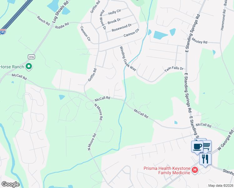 map of restaurants, bars, coffee shops, grocery stores, and more near 8 Milo Court in Simpsonville