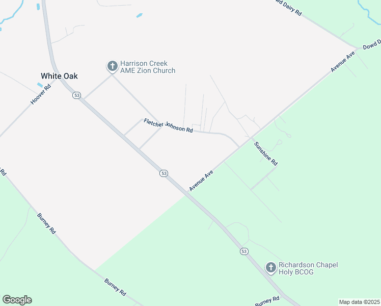 map of restaurants, bars, coffee shops, grocery stores, and more near Fletcher Johnson Road in White Oak