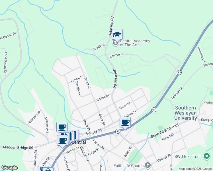 map of restaurants, bars, coffee shops, grocery stores, and more near 120 Sunny Point Loop in Central