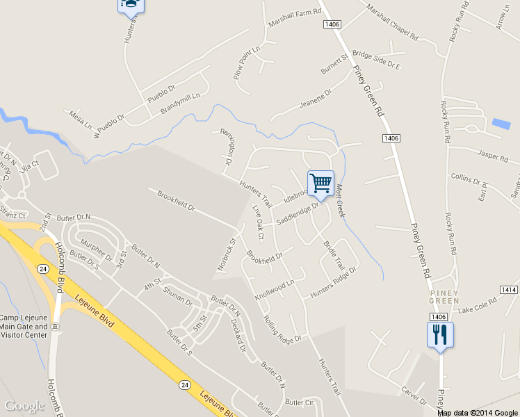 map of restaurants, bars, coffee shops, grocery stores, and more near 214 Live Oak Court in Piney Green