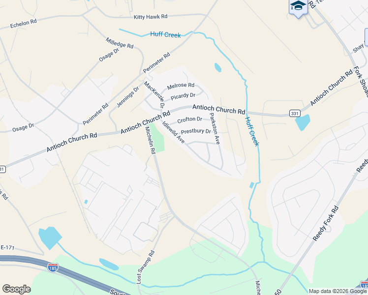 map of restaurants, bars, coffee shops, grocery stores, and more near 300 Idlewild Avenue in Greenville