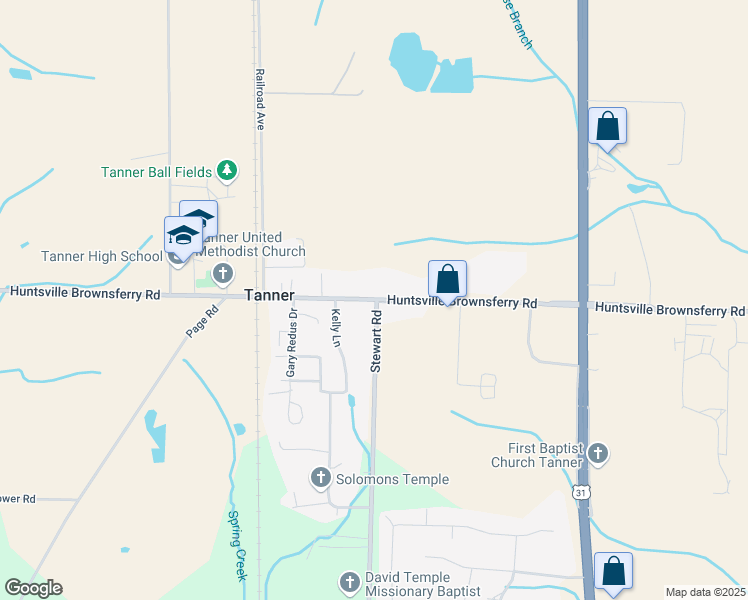 map of restaurants, bars, coffee shops, grocery stores, and more near 19930 Huntsville Brownsferry Road in Tanner
