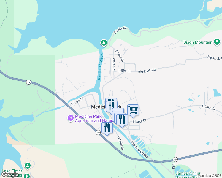 map of restaurants, bars, coffee shops, grocery stores, and more near 111 Observation Road in Medicine Park