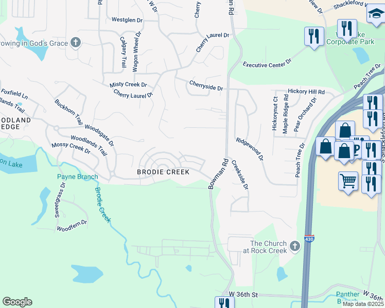 map of restaurants, bars, coffee shops, grocery stores, and more near 23 Briar Patch Court in Little Rock