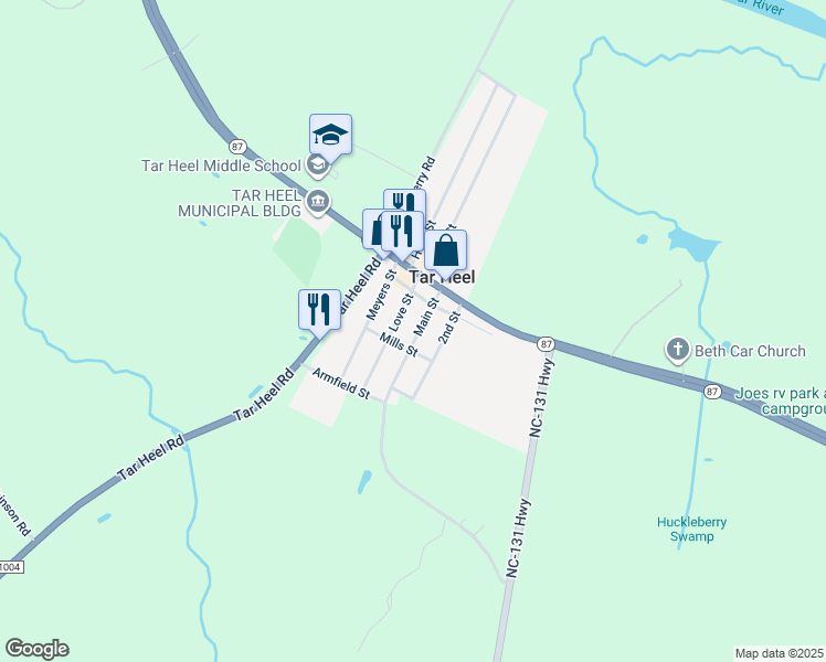 map of restaurants, bars, coffee shops, grocery stores, and more near Main Street in White Lake