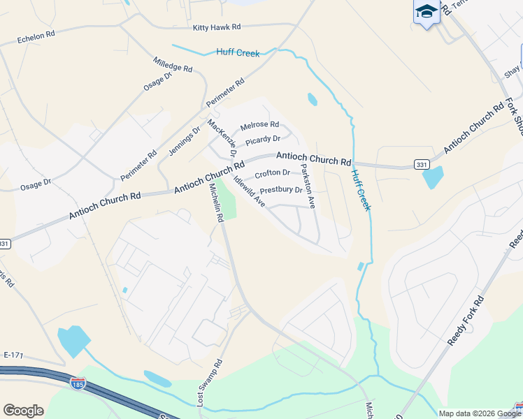 map of restaurants, bars, coffee shops, grocery stores, and more near 206 Idlewild Avenue in Greenville