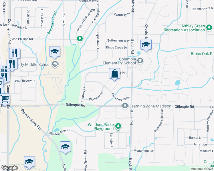 map of restaurants, bars, coffee shops, grocery stores, and more near 121 Glen Ives Way in Madison
