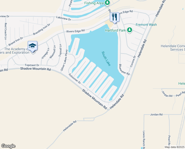 map of restaurants, bars, coffee shops, grocery stores, and more near 26416 Catamaran Lane in Helendale