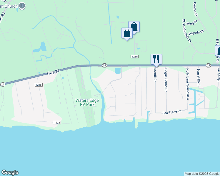 map of restaurants, bars, coffee shops, grocery stores, and more near 201 Brook Lane in Newport