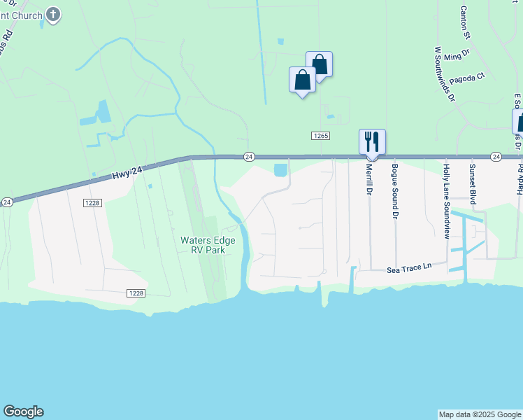map of restaurants, bars, coffee shops, grocery stores, and more near 201 Brook Lane in Newport