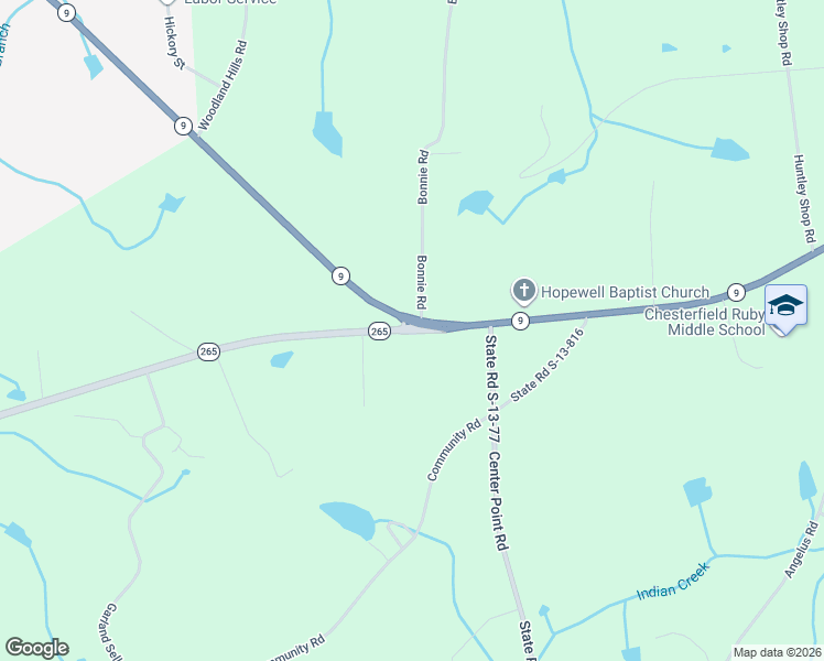 map of restaurants, bars, coffee shops, grocery stores, and more near Highway 265 in Chesterfield
