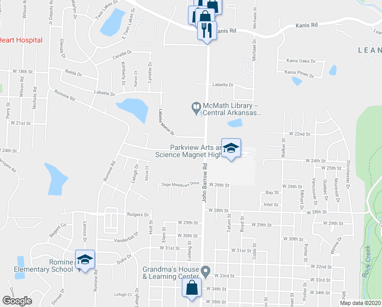 map of restaurants, bars, coffee shops, grocery stores, and more near 8916 Tanya Drive in Little Rock