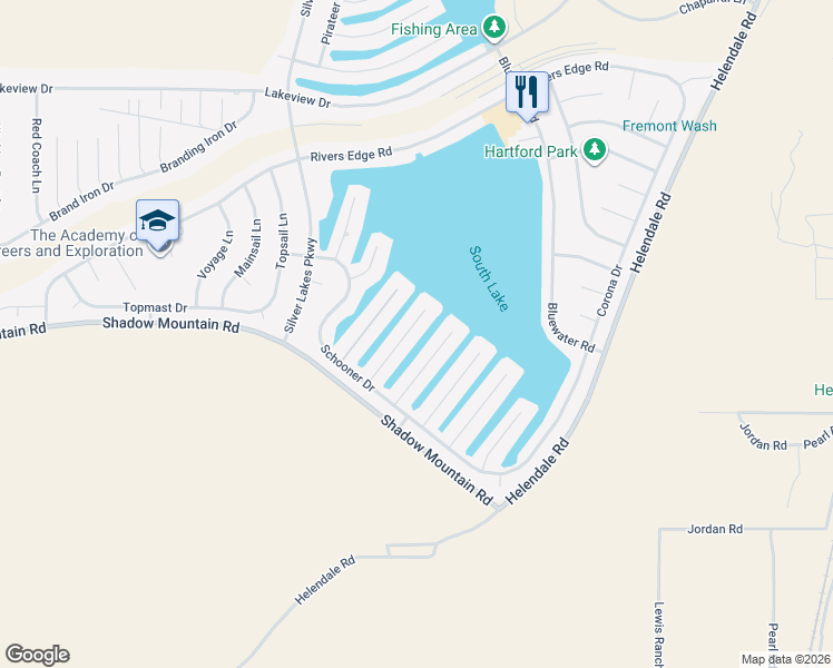 map of restaurants, bars, coffee shops, grocery stores, and more near 26453 Buccaneer Lane in Helendale