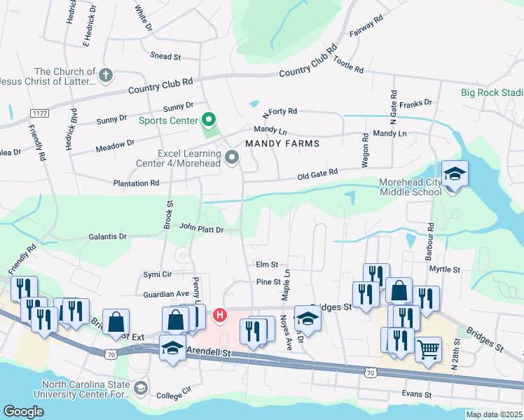 map of restaurants, bars, coffee shops, grocery stores, and more near 517 Asby Lane in Morehead City