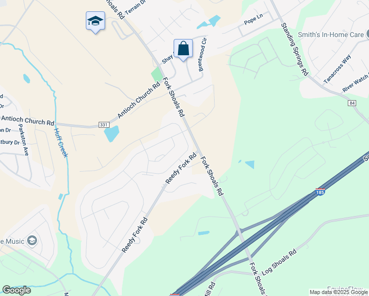 map of restaurants, bars, coffee shops, grocery stores, and more near 713 Pollyanna Drive in Greenville