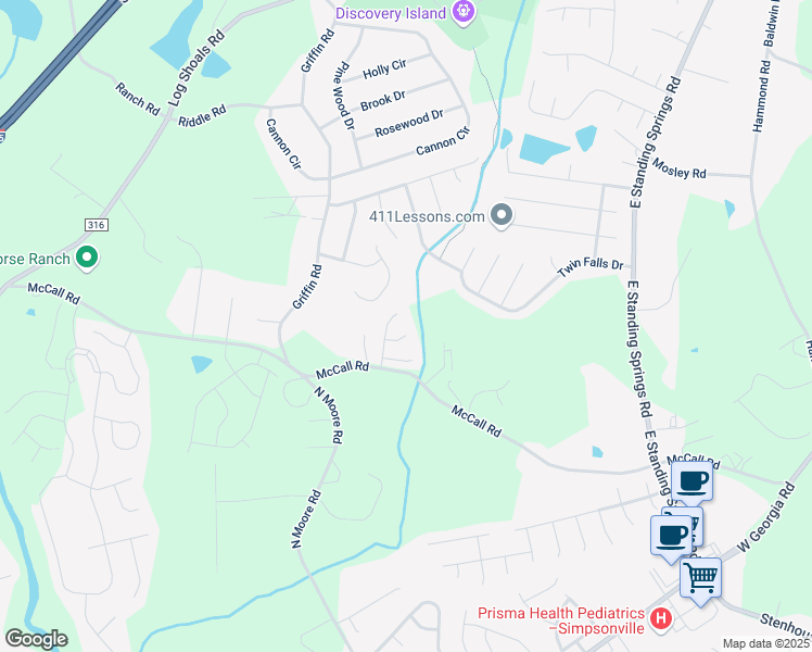 map of restaurants, bars, coffee shops, grocery stores, and more near 9 Rusty Court in Simpsonville