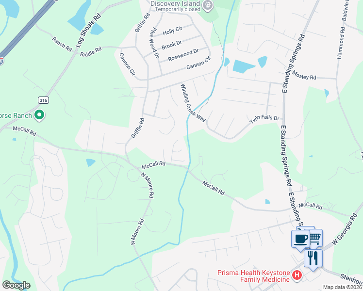 map of restaurants, bars, coffee shops, grocery stores, and more near 210 Cassidy Court in Simpsonville