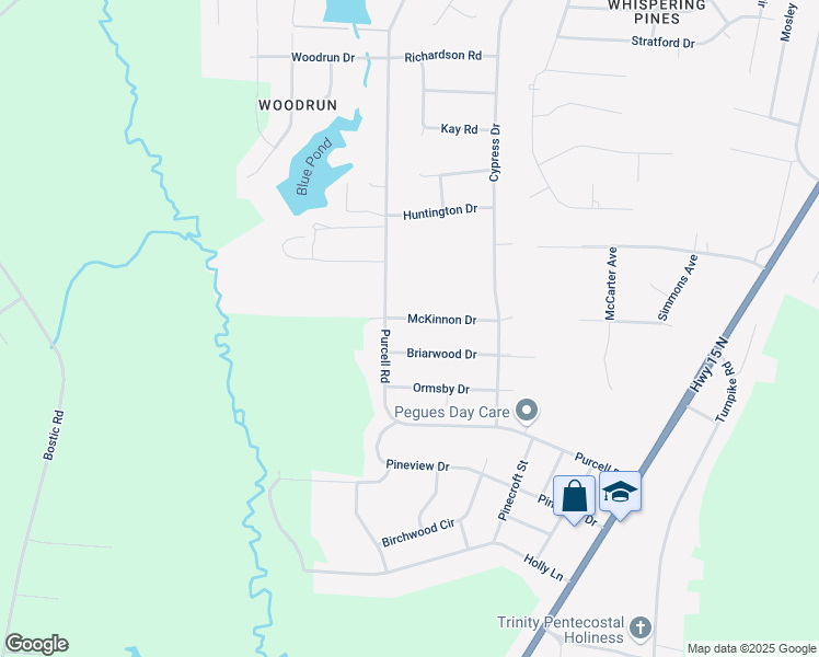 map of restaurants, bars, coffee shops, grocery stores, and more near 12380 McKinnon Drive in Laurinburg