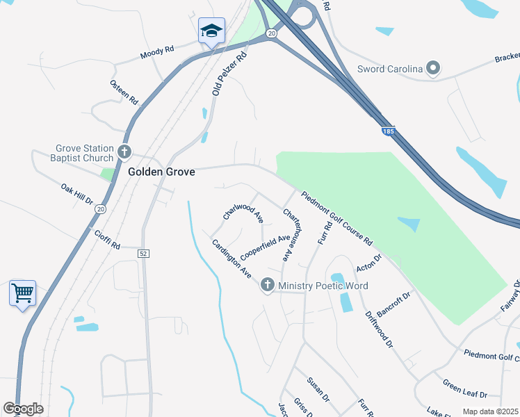 map of restaurants, bars, coffee shops, grocery stores, and more near 22 Charterhouse Avenue in Piedmont