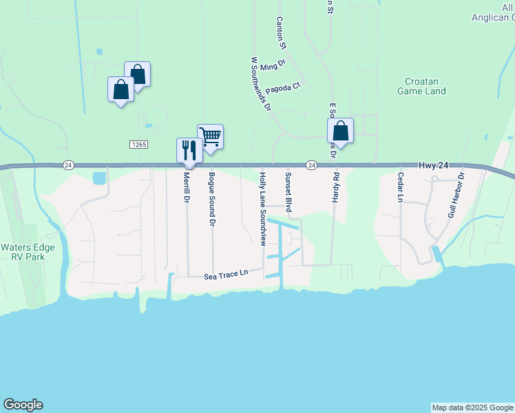 map of restaurants, bars, coffee shops, grocery stores, and more near 310 Holly Lane in Newport