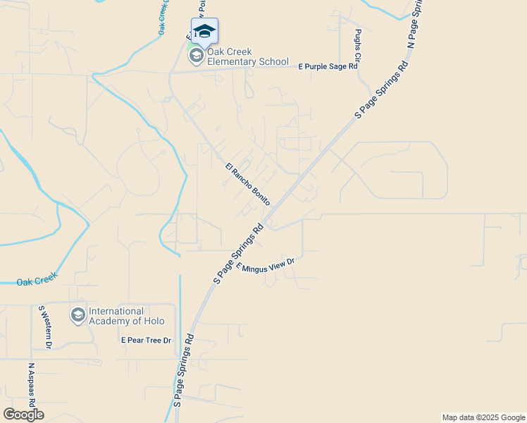 map of restaurants, bars, coffee shops, grocery stores, and more near 390 South El Rancho Benito Road in Cornville