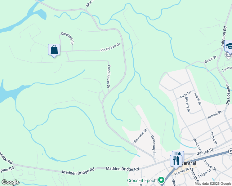 map of restaurants, bars, coffee shops, grocery stores, and more near 710 Maw Bridge Rd in Central