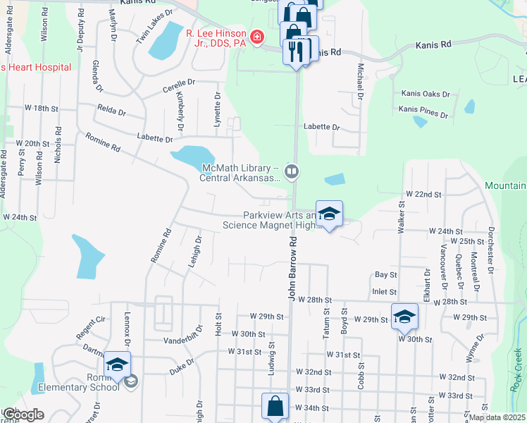 map of restaurants, bars, coffee shops, grocery stores, and more near 8916 Tanya Dr in Little Rock