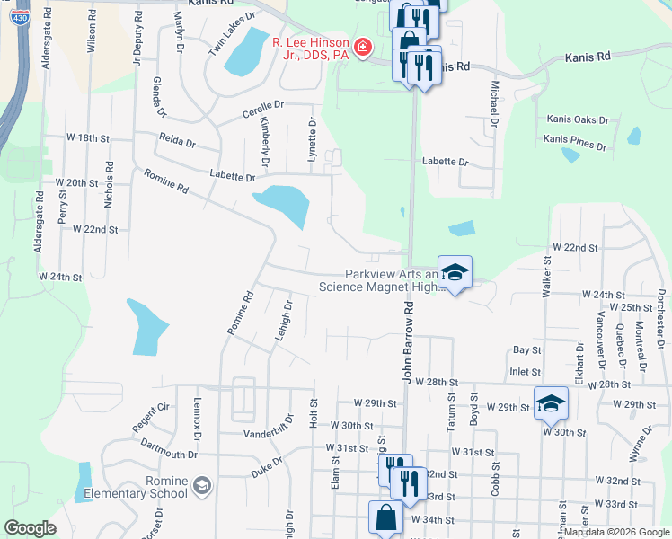 map of restaurants, bars, coffee shops, grocery stores, and more near 9102 Tanya Drive in Little Rock