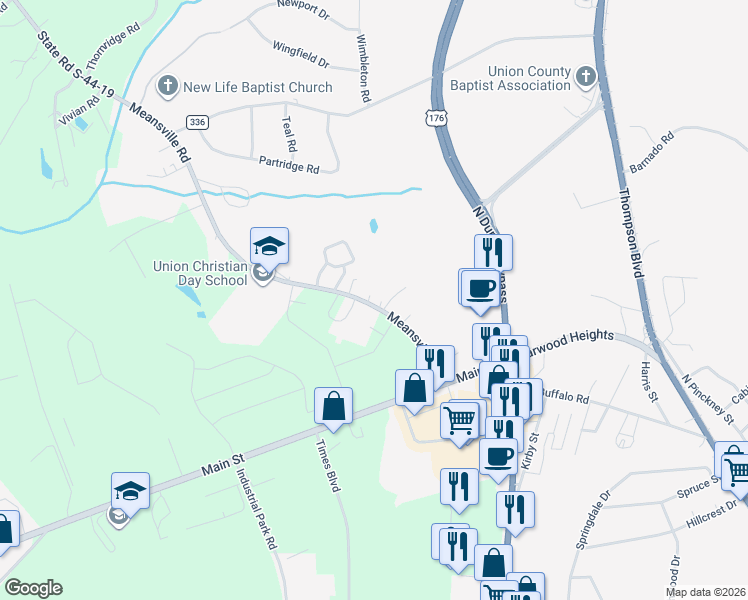 map of restaurants, bars, coffee shops, grocery stores, and more near 256 Meansville Road in Union
