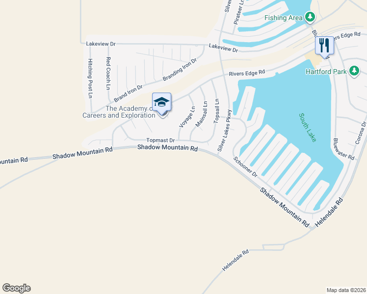 map of restaurants, bars, coffee shops, grocery stores, and more near Shadow Mountain Road in Helendale