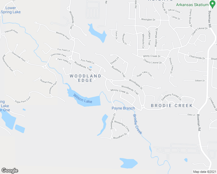 map of restaurants, bars, coffee shops, grocery stores, and more near 3200 Mossy Creek Drive in Little Rock