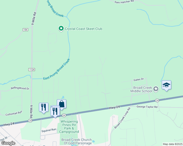 map of restaurants, bars, coffee shops, grocery stores, and more near 202 Jones Ridge Lane in Newport