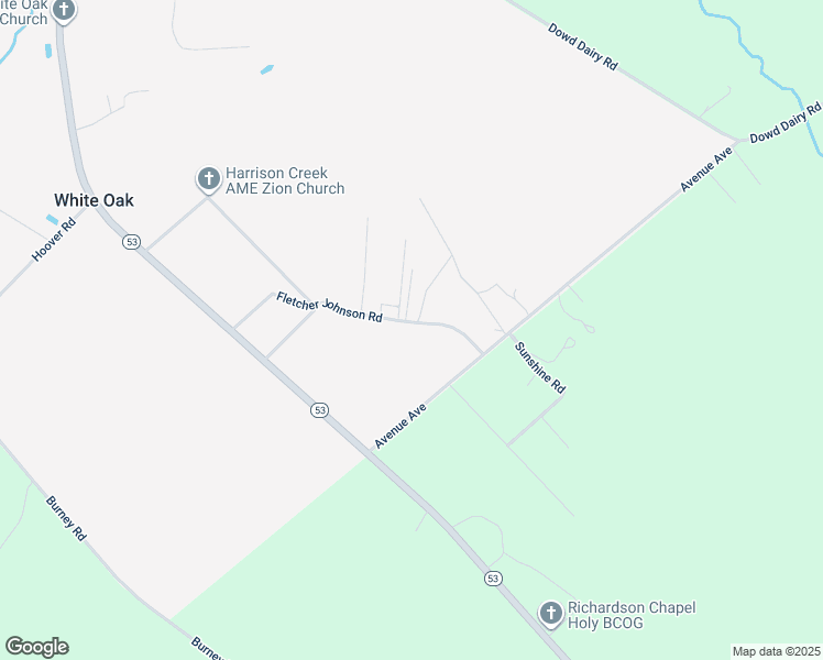 map of restaurants, bars, coffee shops, grocery stores, and more near Fletcher Johnson Road in White Oak