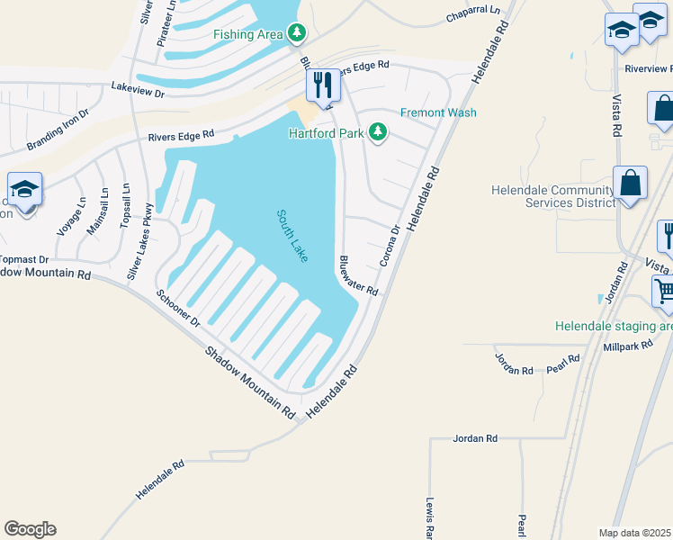 map of restaurants, bars, coffee shops, grocery stores, and more near 26456 Bluewater Road in Helendale
