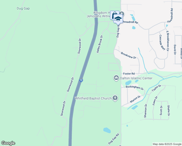 map of restaurants, bars, coffee shops, grocery stores, and more near 2199 North Pine Drive in Dalton