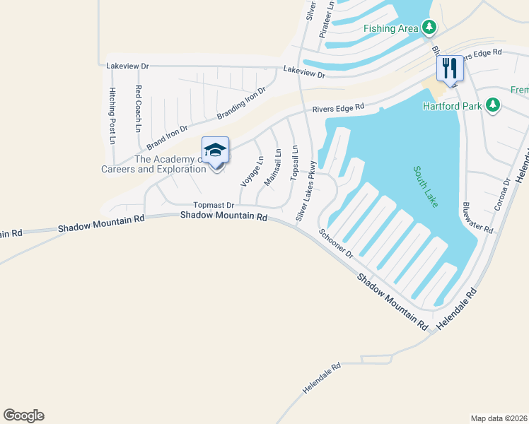 map of restaurants, bars, coffee shops, grocery stores, and more near 14151 Topmast Drive in Helendale