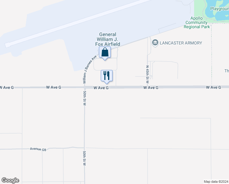 map of restaurants, bars, coffee shops, grocery stores, and more near 4700 West Avenue G in Lancaster