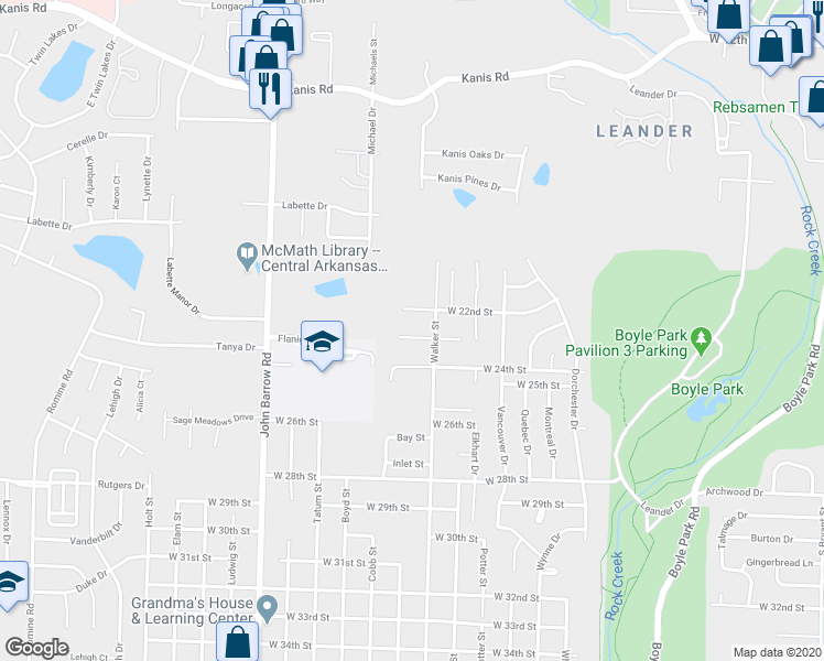 map of restaurants, bars, coffee shops, grocery stores, and more near 8224 West 23rd Street in Little Rock