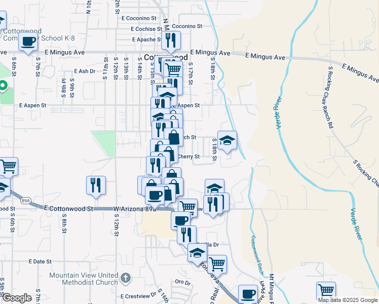map of restaurants, bars, coffee shops, grocery stores, and more near 336 South 17th Street in Cottonwood