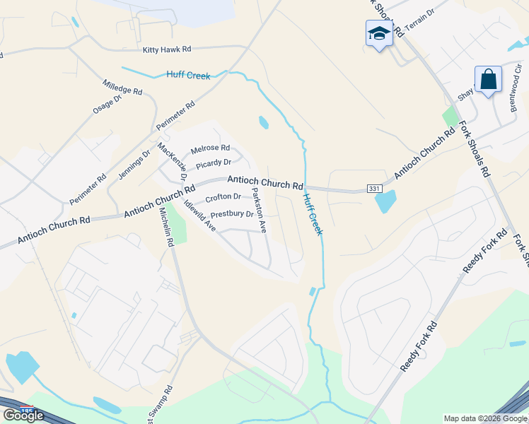map of restaurants, bars, coffee shops, grocery stores, and more near 107 Parkston Avenue in Greenville