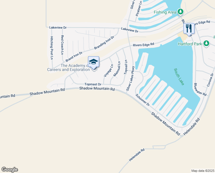 map of restaurants, bars, coffee shops, grocery stores, and more near 14111 Topmast Drive in Helendale