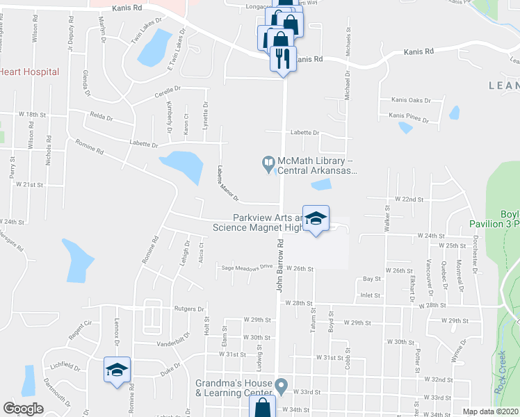 map of restaurants, bars, coffee shops, grocery stores, and more near 8916 Tanya Drive in Little Rock